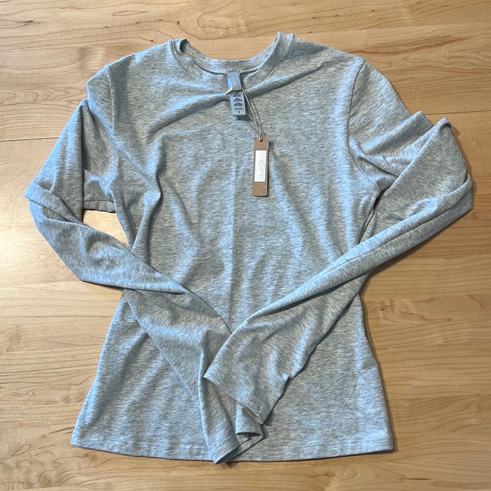 Skims Cotton Jersey Long Sleeve Tee Small Heather Grey